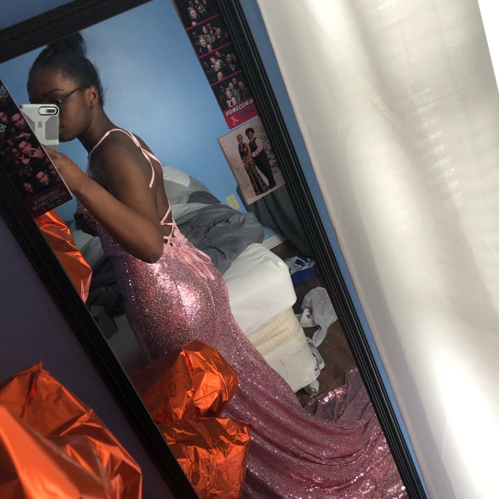 Pink glitter prom dress